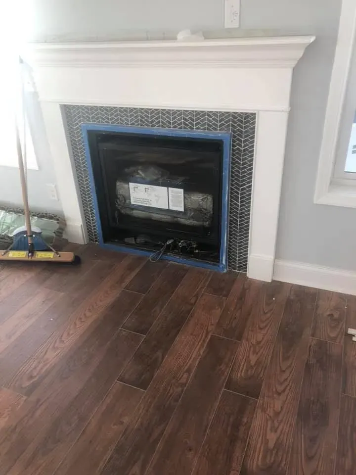 Fireplace with white mantel