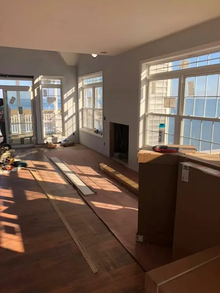 Great room with new wood-look flooring