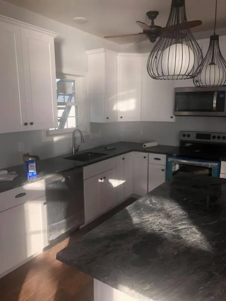Kitchen with pendant lighting